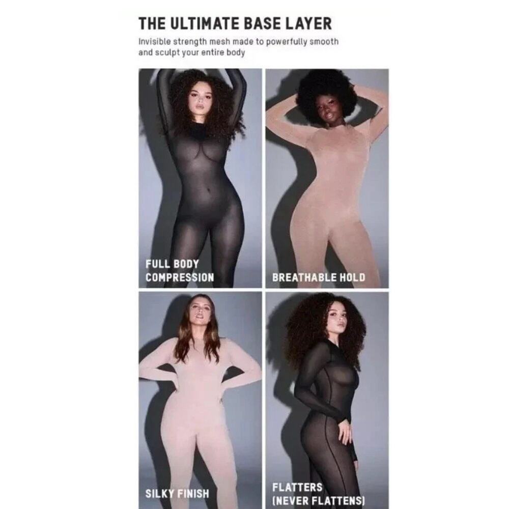 SKIMS Sheer Mesh Sculpt Full Body Catsuit Sienna Tan Size XL